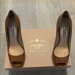 Prada Women's Tan Peep-Toe Heels